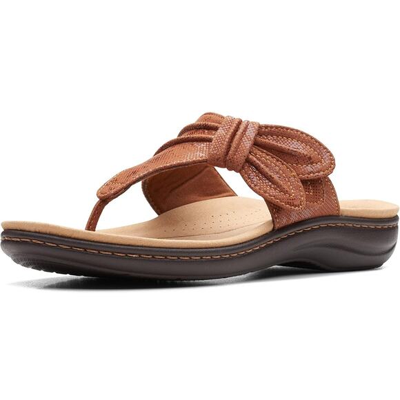 Clarks Women Laurieann Rae Flip Flop Thong Sandals Size US 8.5W Tan Embossed - Picture 1 of 4